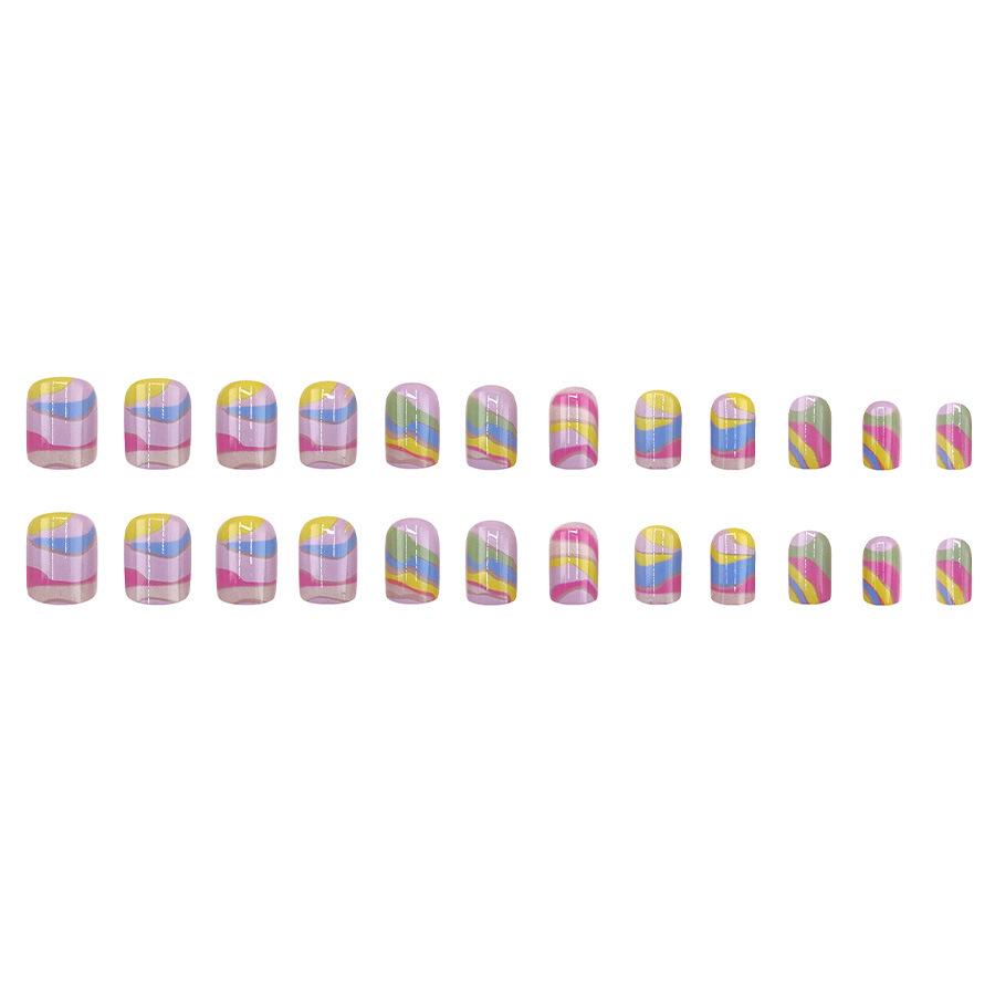 Multi-Color Abstract Striped Square Nails – European & American Style Hand-Painted Fake Nails