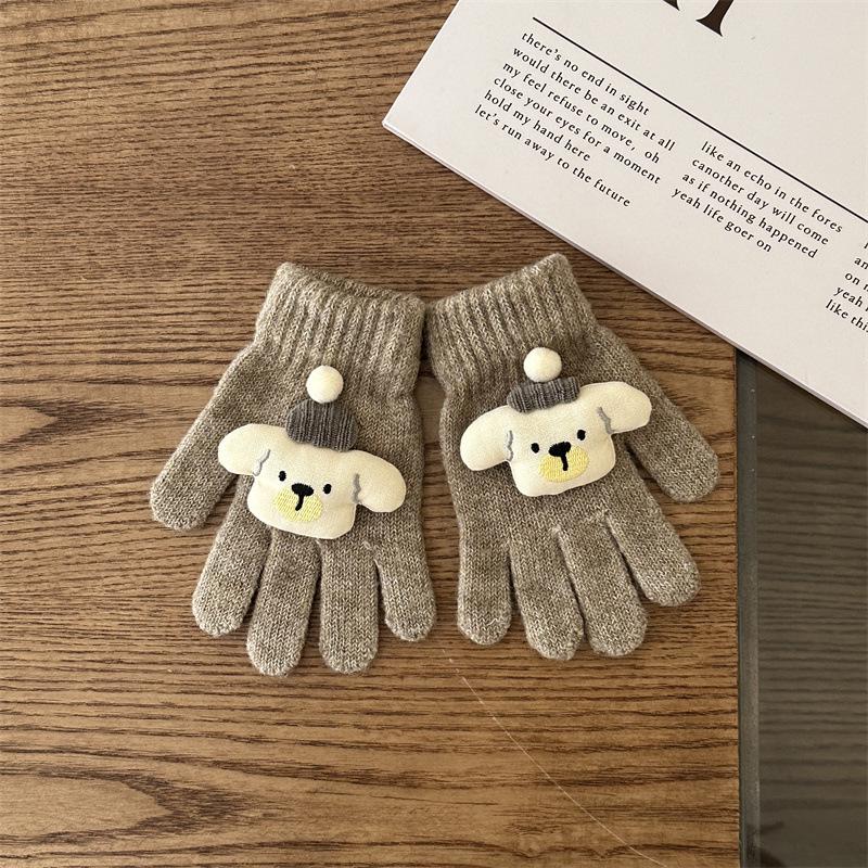כפפות חורף סרוגות לילדים בסגנון קוריאני, דוב חמוד, ללא אצבעות, להגנה מפני קור