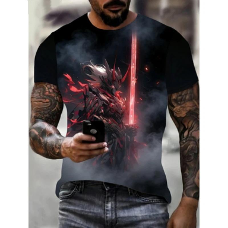 Large Size Unisex 3D Printed Shirt - Black and Red Anime Warrior Design