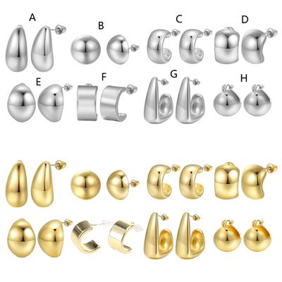 Simple Pea Shaped Alloy Silver Gold Color Drop Earrings For Women Korean Fashion Jewelry Party Girls Unusual Accessory