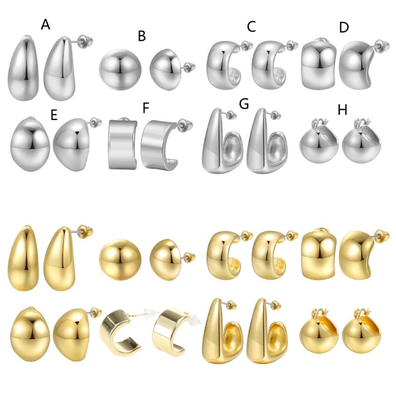 Simple Pea Shaped Alloy Silver Gold Color Drop Earrings For Women Korean Fashion Jewelry Party Girls Unusual Accessory