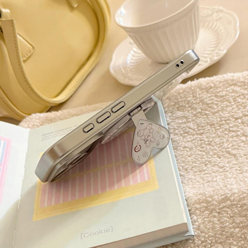 Creative Cartoon Case for iPhone 16/15/13 Pro Max: Magnetic Bracket, Electroplated, Korean Design