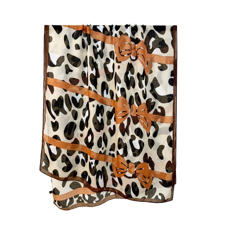 New leopard print bow fashion long scarf scarf women's versatile high-end thin shawl outside
