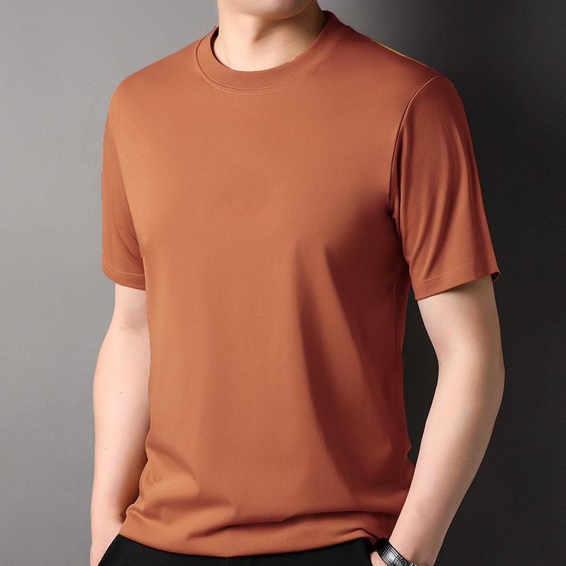 

Летняя мужская футболка с коротким рукавом, свободная, повседневная, высококачественная, базовая, топ, однотонная футболка, одежда 56 темно-оранжевого