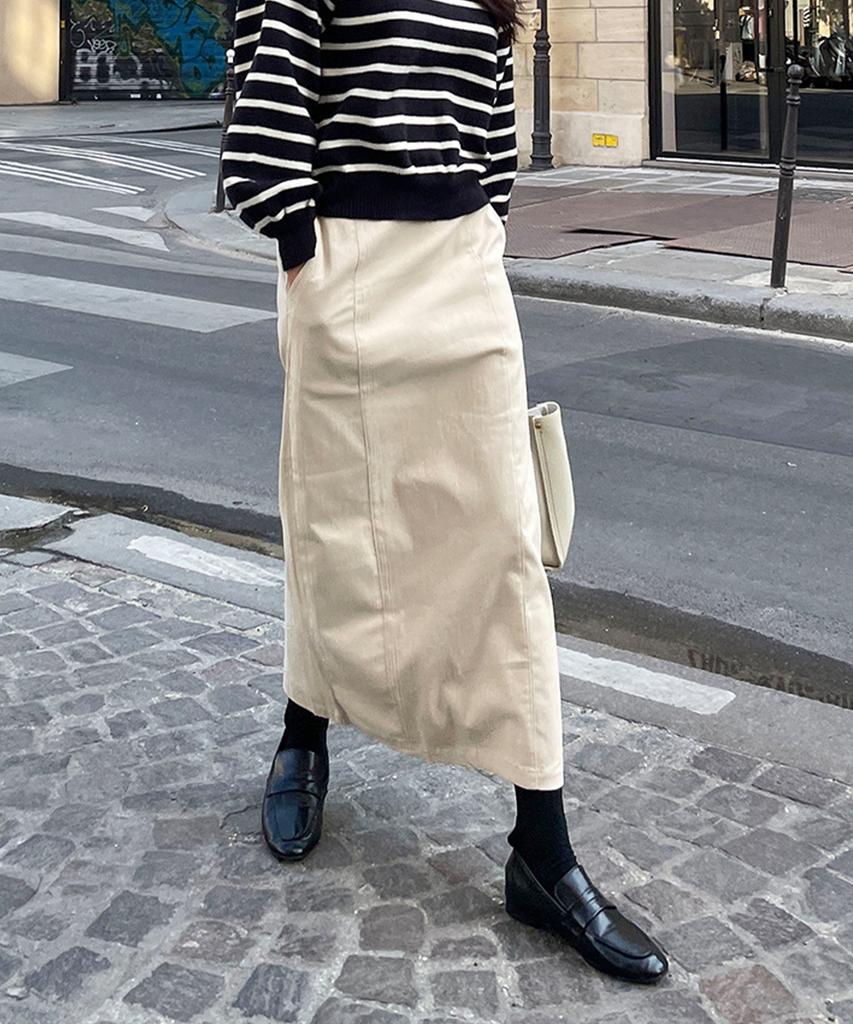 Ppaeppae Plus Size Back Elastic Slit H-Line Long Skirt