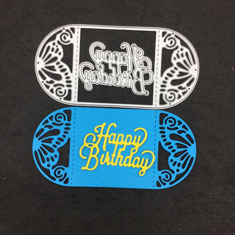Cut Die Design Butterfly Lace Happy Birthday Greeting Card Metal Cutting Die Stencil DIY
