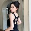 #Summer new sexy wind hollow lace splicing sling vest slim versatile fixed with chest pad top