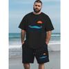European Size Moin  Men'S Plus Size Casual Short Sleeve T-Shirt - Vibrant Orange with Anchor & "MOIN" Print, Loose Fit, Breathable Summer