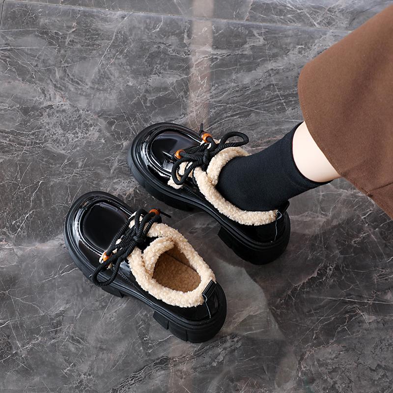 TUINANLE Winter Women's Furry Loafer Shoes, Warm Plush Lined Slip-on Flat Boots, Casual Fur Ankle Booties