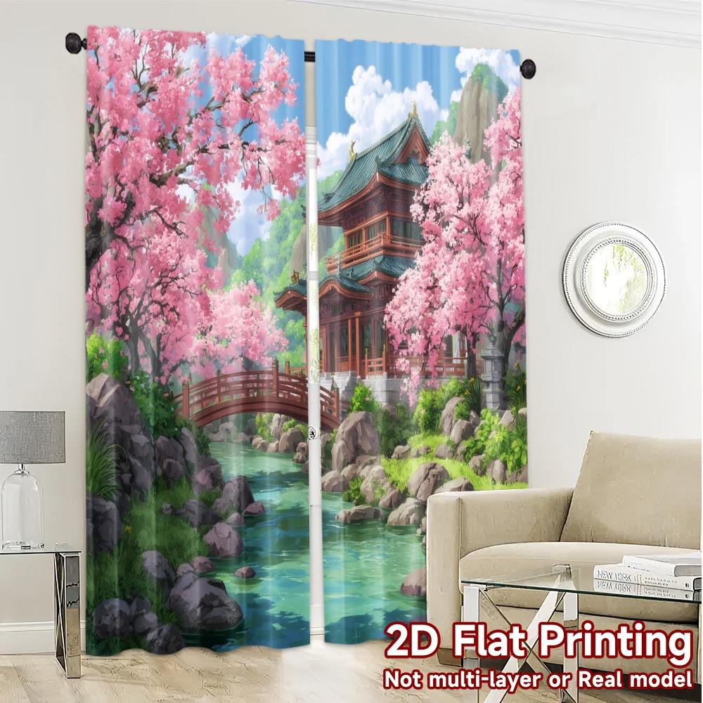 2pcs   2D FLAT PRINTING Curtains (Without Rod) Spring Serenity(1) Modern Curtains Polyester Easy Install Curtains Gifts Perfect