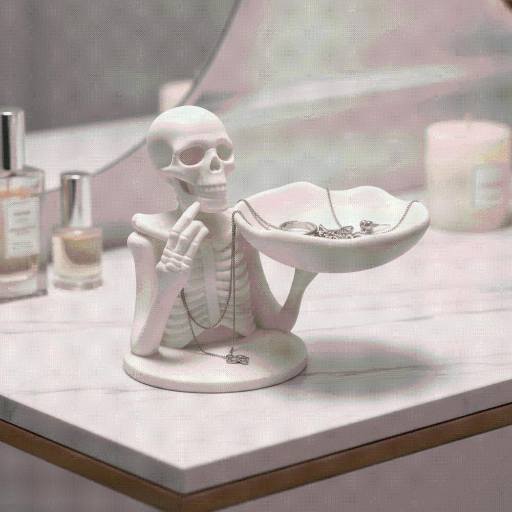3D Printed Skeleton Candy Bowl Matte White Spooky Jewelry Dish Skull Tray Decor Skull Collectors