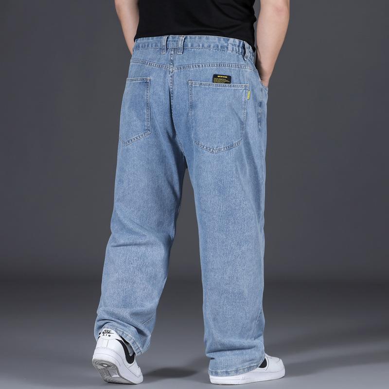Washed Distressed Split Design Curved Knife Jeans for Men In Autumn and Winter, High Street Retro Loose Straight Leg Casual Pants