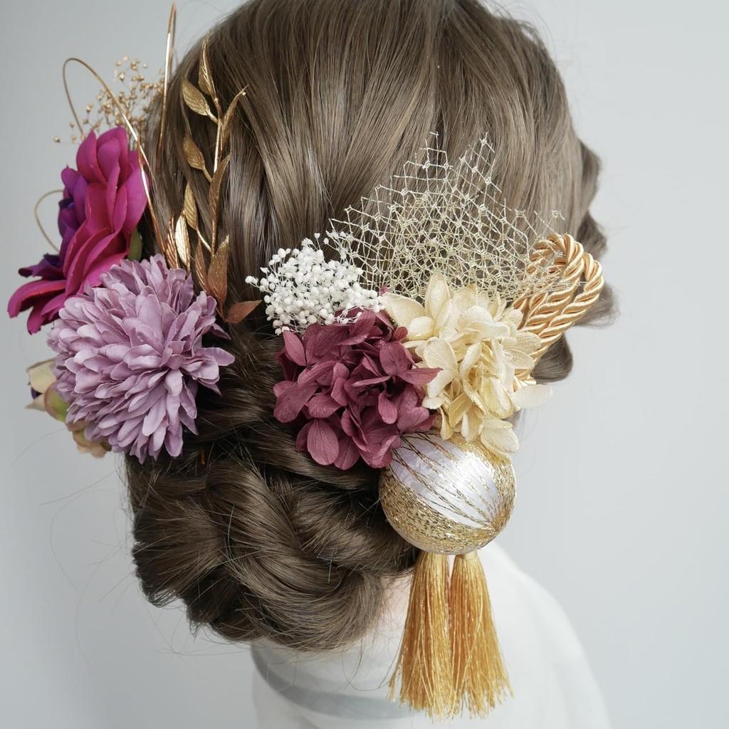 [Lomeri] Romeri [4 Colors Available] Camellia Hair Ornament, Dried Flower, for Coming-of-Age Ceremony, Graduation Ceremony, Wedding, Hakama (Purple)