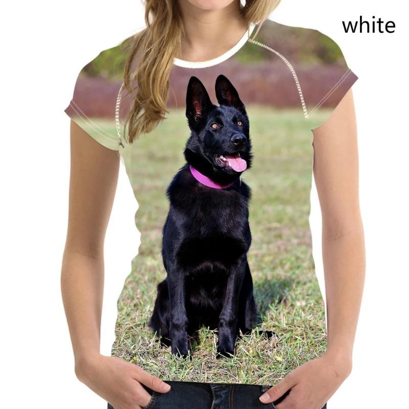 Women T Shirts Cute Animal German Shepherd Dog Pattern Girls O Neck T-shirts Fit Short Sleeve Top Tees