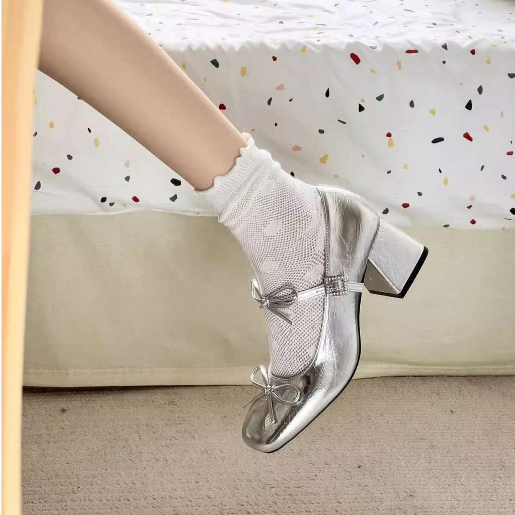 New Thick High Heels 2025 Mary Jane Small Leather Shoes Retro Spring and Summer Skirt Style with Shallow Single Shoes Women