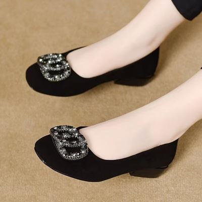 Scarpe singole francesi autunno nuovo strass punta quadrata scollatura bassa temperamento antiscivolo tacco basso