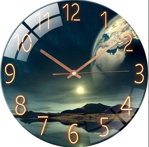 1pc 12inch Wall Clock Geometric Elements Dark Blue Thickened Tempered Glass Silent Movement Quartz Living Room Home Decor Gift