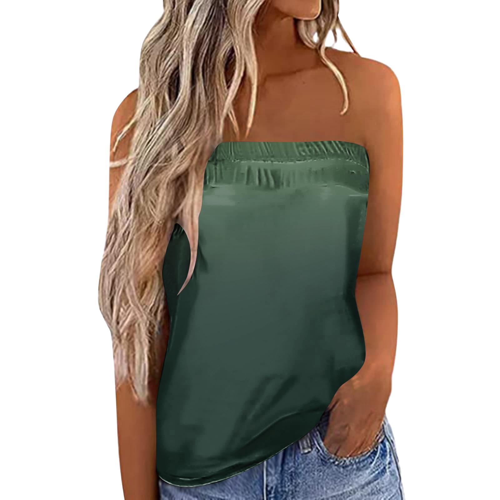 Women s Summer Sexy Strapless Off-Shoulder Elastic Band Gradient Print Top XXL