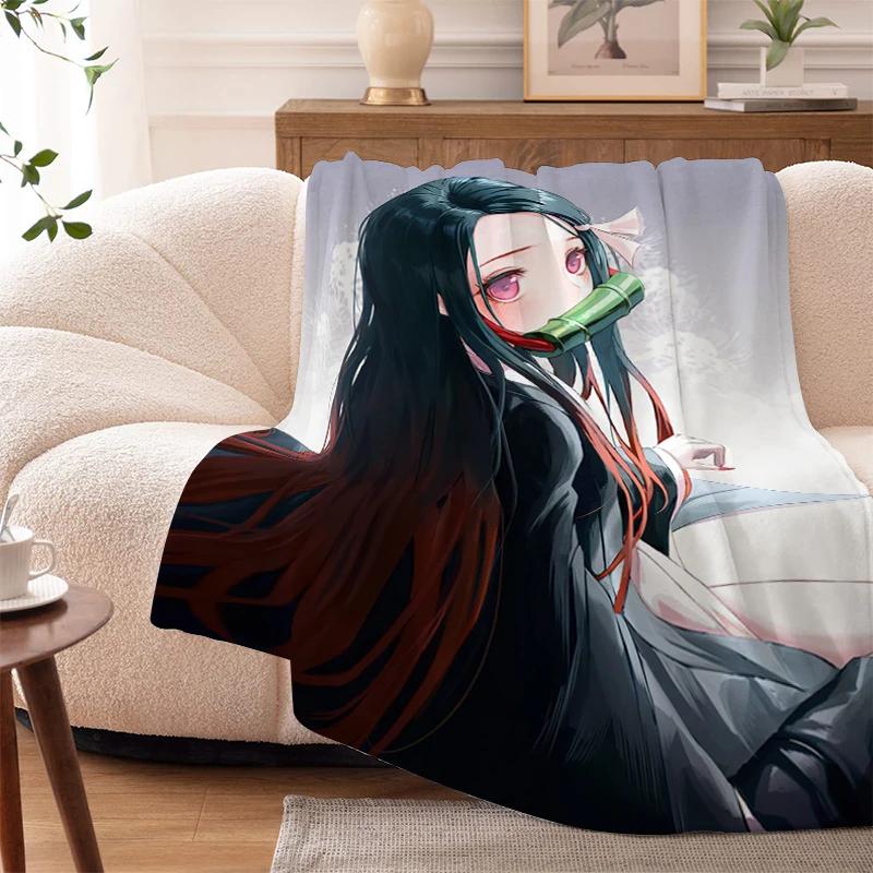 Sofa Blankets for Winter Anime D-Demons Slayer Warm Knee Bed Fleece Camping Fluffy Soft Blankets Microfiber Bedding King Size