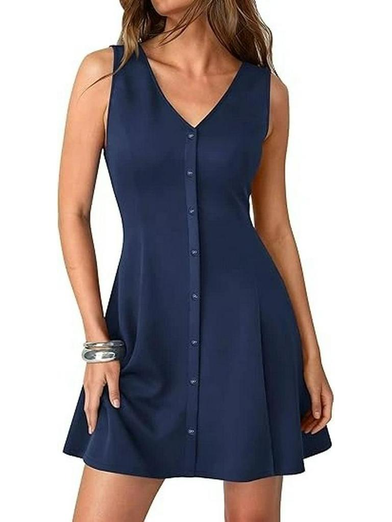 Women's Sleeveless V-neck A-line Summer Beach Dress