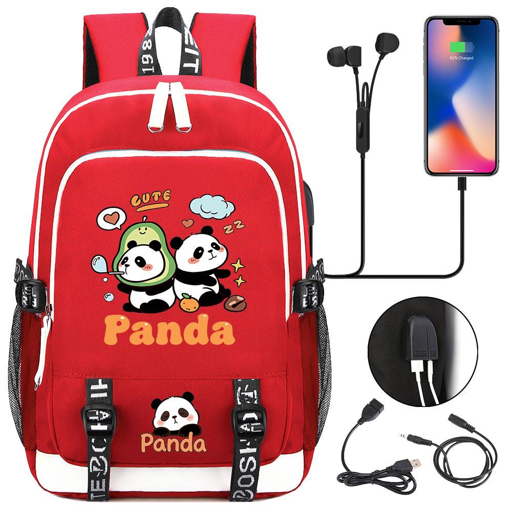 Kawaii Panda Print Tiener USB Laptop Rugzak Kinderen Jongens Meisjes Terug Naar School Boekentassen Vrouwen Mannen Reizen Rugzak