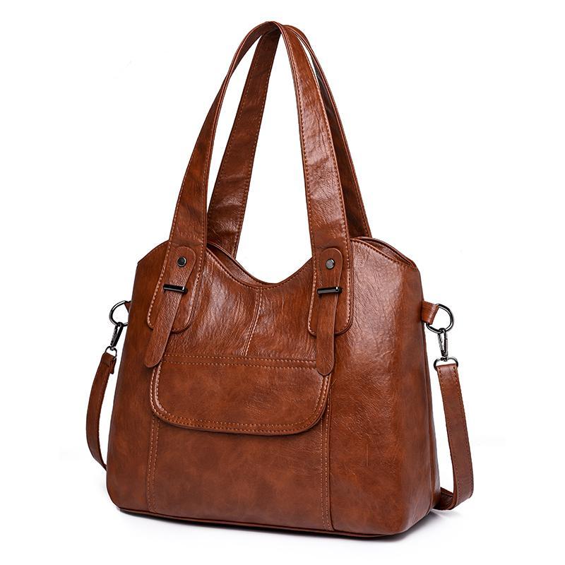 Women'S Elegant Solid Color PU Leather Shoulder Bag With Zipper Closure Polyester Lined Tote Versatile Handbag For Work
