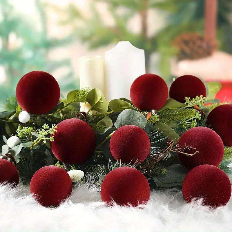 10 Stück Bordeauxroter Samt Weihnachtsbaumkugeln Christbaumschmuck, Dekorative Hängende Kugeln für den Weihnachtsbaum, Feiertags-Hochzeiten und Winter-Wohnkultur