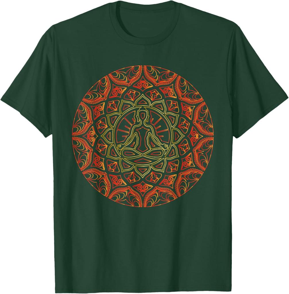 Buddha Mandala Yoga Meditation Graphic Tee Breathable Cotton Casual T-Shirt