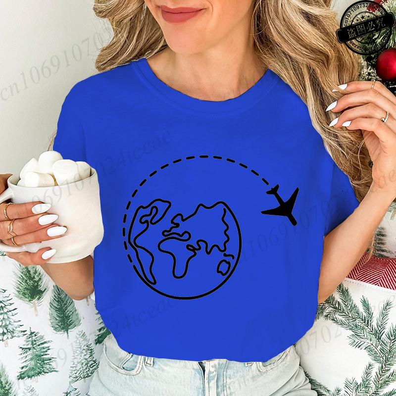 Global Traveling Travel Around The World T-Shirts for Women, Funny Airplane Tops Tees,trip Graphic Women's Men Tee Top Clothing