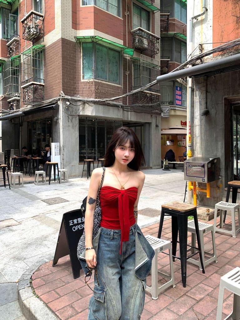 Damen Französisches Retro Schleife Trägerloses Weste - Sommer Pure Desire Wickel-Brust-Top