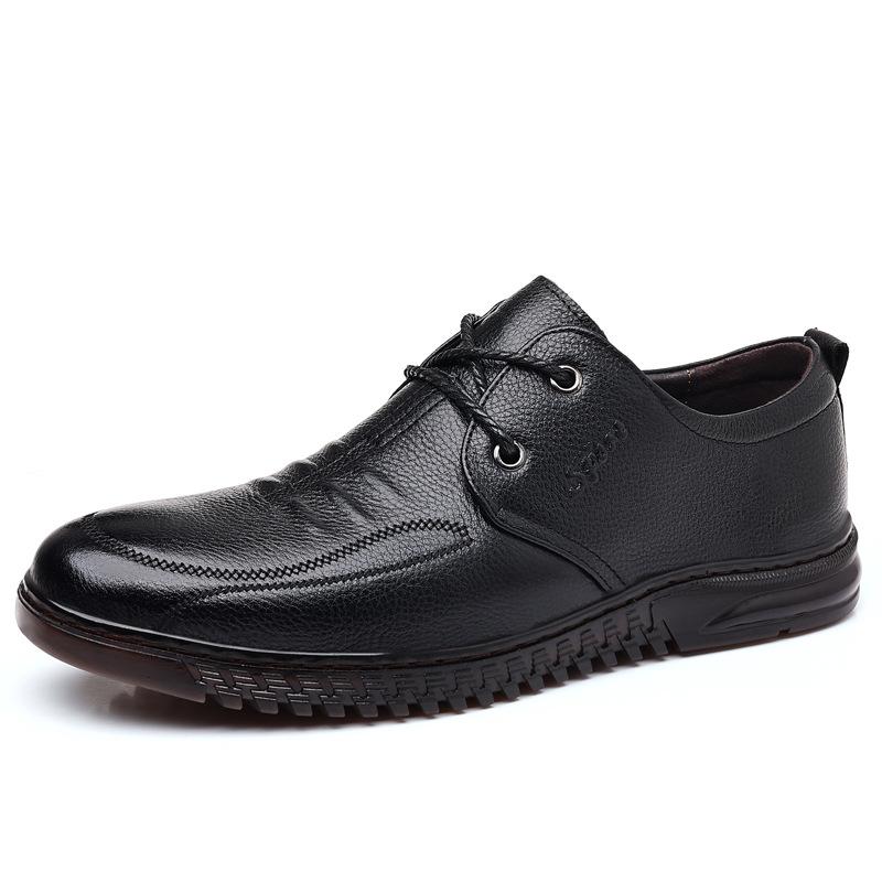 2025 spring new men's casual leather shoes cowhide soft sole British business dress leather shoes dad shoes