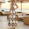 U-Neck Long Dress Geometric Collection Loose Fit,Lightweight Sleeveless,Chic Simple Summer Women's Wear,Versatile for Beach Vacation,Daily & Home Use