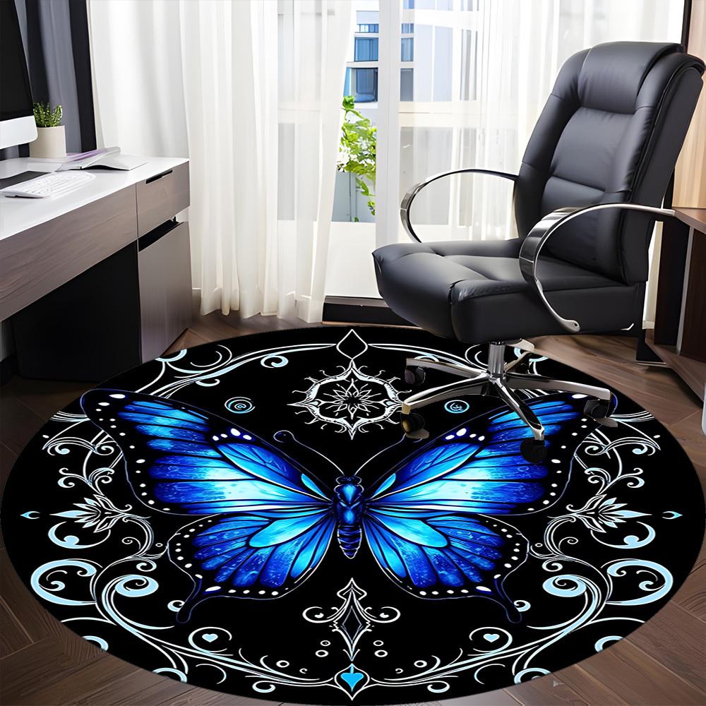 1pc Butterfly Mandala Design Office Round Rug, Carpet for Office, Gaming, Lightweight Round Floor Mat yy260208071