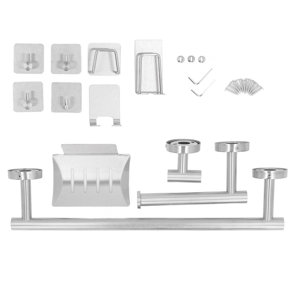 11PCS Bathroom Hardware Set 15.6 Inch 6.3 Inch Stainless Steel Towel Bar with Hooks Accessories for Bathroom Wall Mounted Silver