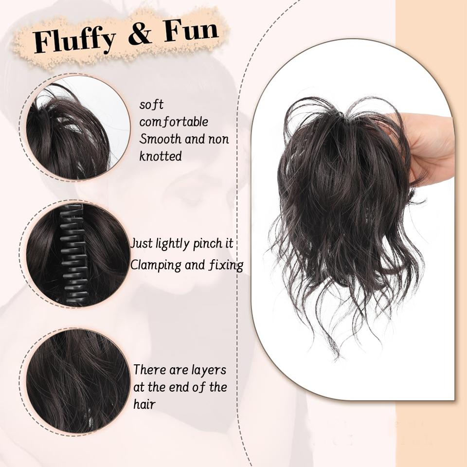 Synthetic Half-tie Hair Bun Messy Dragon Beard Meatball Head Bun Low Claw Chignon Wrap Around for Women Hairtail Extension