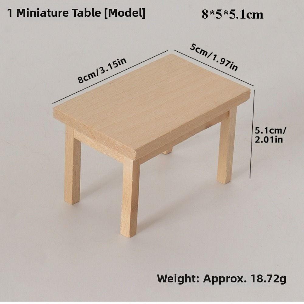 Multistyles Wood Coffee Dining Table Chairs Modern Simple Simulation End Table for OB11 Doll