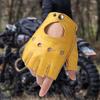 Retro Motorcycle Riding Cowhide Half Finger Men's Fitness Driving Leather Gloves Women's Style