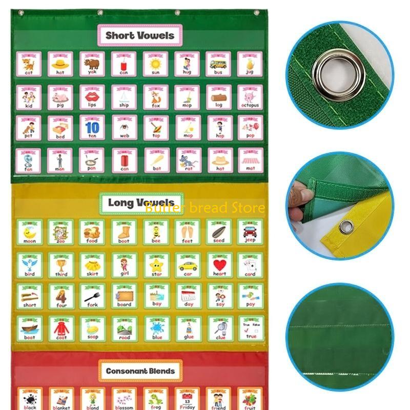 W89C Hanging Storage Pocket Chart for Classroom Wall Decor Detachable Pocket Chart