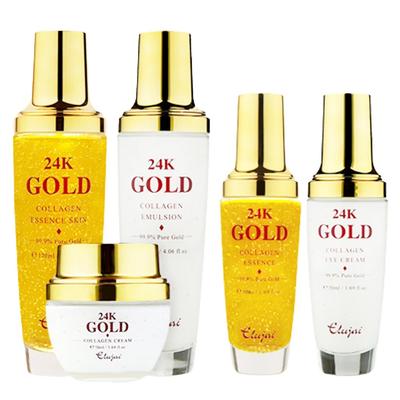 Eluzai 24k Gold Collagen Basic 5 Types Skin Emulsion Essence Eye Cream Nourishing Cream, 5 Types, 1 Set