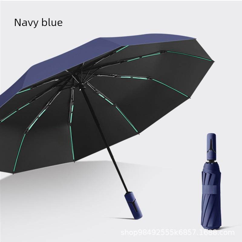 40-Rib Student Unisex Automatic Folding Large Thickened Black-Coated Reinforced Umbrella for Sun and Rain