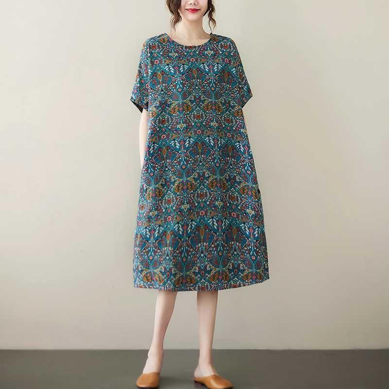 Vintage Flower Literary Knee-length Mid-length Dress Temperament Female