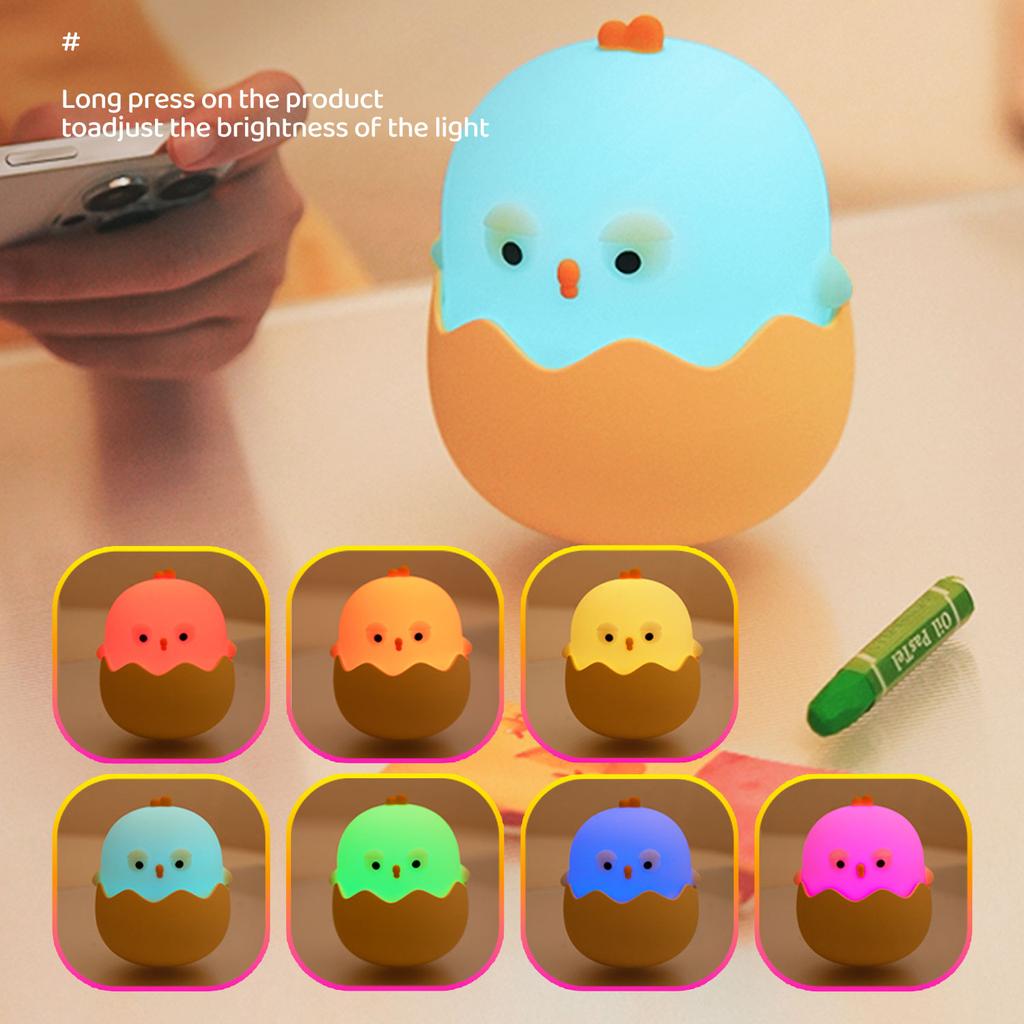 Animal Silicone Night Light Eggshell Chicken Night Lamp RGB Indoor Desktop Decorative Lamp USB Charging Tumbler Children Toy Gif
