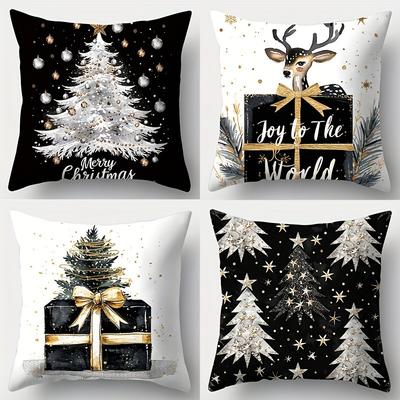 Christmas Pillowcases: Festive Designs with Trees, Deer, and Joy To The World Sofa Room Cushion Cover Home Decoration Gift