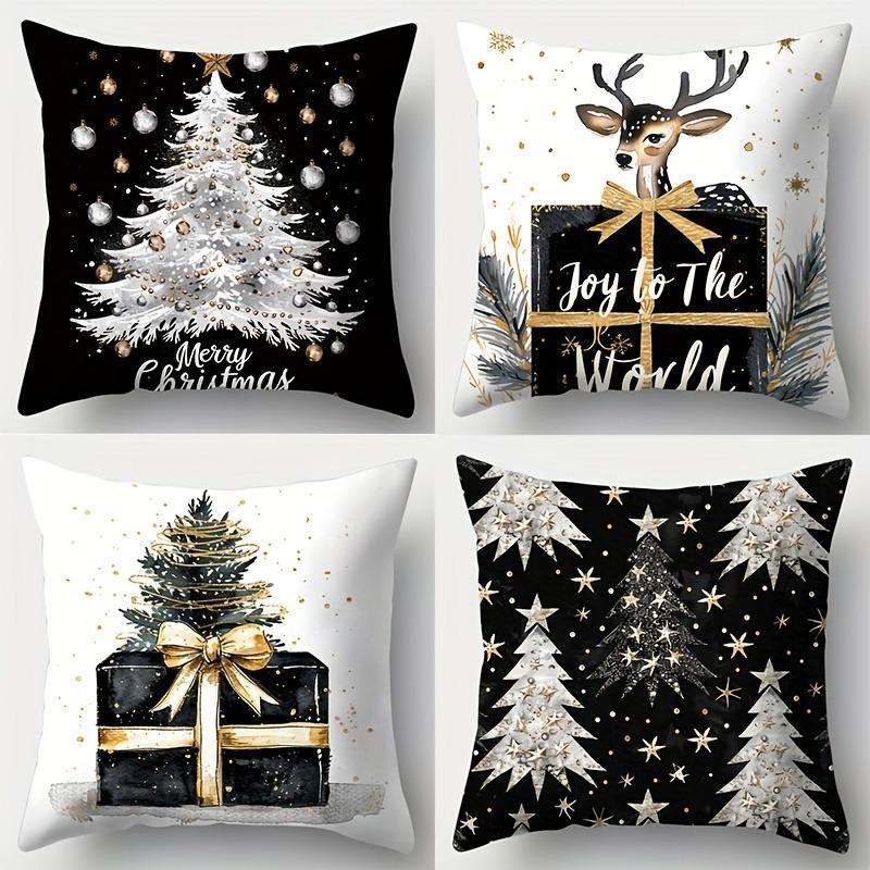 Christmas Pillowcases: Festive Designs with Trees, Deer, and Joy To The World Sofa Room Cushion Cover Home Decoration Gift
