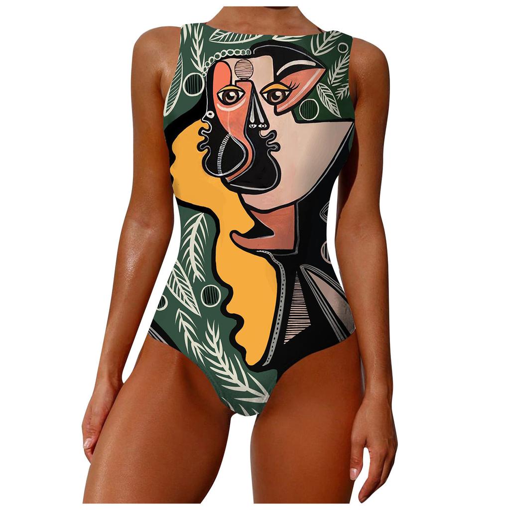 Fashion Women's Sexy Sleeveless Print Temperament Beachwear Bikini Swimsuit