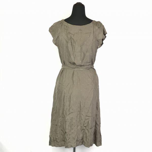 BANANA REPUBLIC 100% Silk Short Sleeve Dress with Belt/Size 6/S/Brown Polka Dot/(USED)