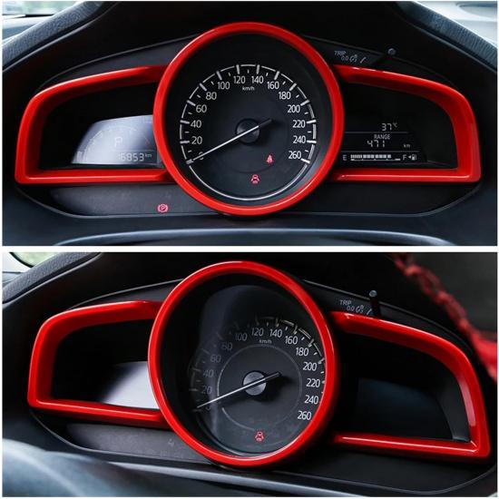 Red Carbon Fiber ABS Accessories Interior Compatible with Mazda 3 Hatchback Sedan 2014-2018 Dashboard Instrument Meter Panel Cover Trim (Color : Red)
