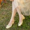 Square Head Bow Light Mouth Empty Sandals Women's Spring and Summer Medium Heel Thick Heel Mary Jane Single Shoes