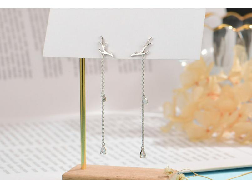 Higu S925 Silver Reindeer Antler Tassel Earrings: Christmas Dangle Studs for Women, Mori Style