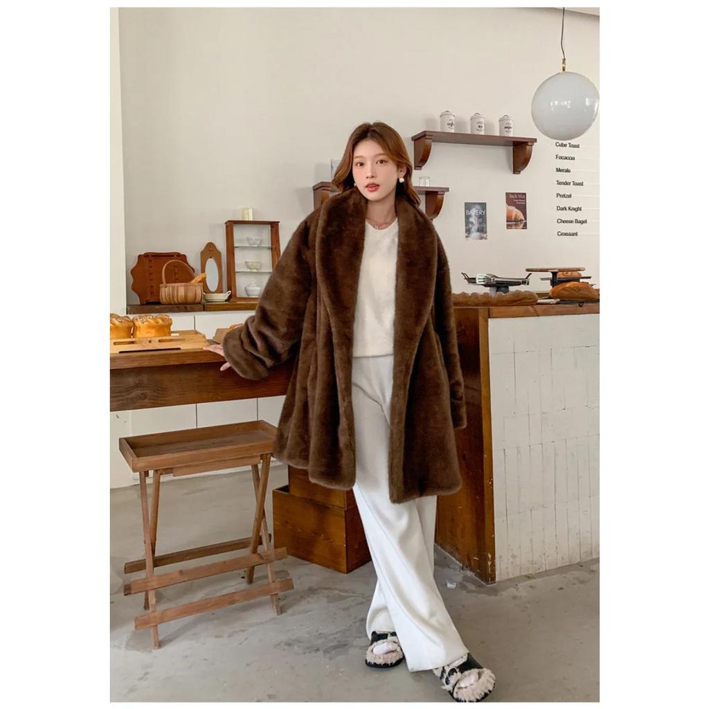 VAYLA Winter Neu Damen Jacke mit lockigen Ärmeln und Pelzmodischer Schalkragen Dicke Langarmjacke